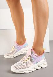 Biało-Fioletowe Siateczkowe Buty Sportowe Sneakersy na Grubej Tłoczonej Podeszwie Telarienna. Białe buty sportowe lifestyle Born2be, bez wzorów, z jeansu, bez zapięcia. Za 59.99 zł.