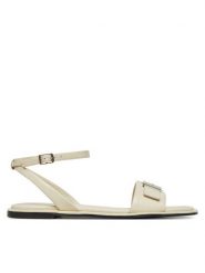 Calvin Klein Sandały Flat Sandal W/Ck Hw - Lth HW0HW02367 Écru. Sandały Calvin Klein, bez wzorów, ze skóry, bez obcasa, na płaskiej podeszwie, bez zapięcia. Za 369.99 zł.
