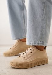 Ciemnobeżowe Basicowe Trampki z Podeszwą ze Żłobieniami Laurinatea. Brązowe trampki Born2be, bez wzorów, z jeansu, eleganckie, bez zapięcia. Za 69.99 zł.