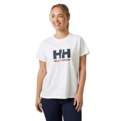 T-shirt Helly Hansen Biały Logo 2.0 Damski. Białe t-shirty Helly Hansen, bez wzorów, z bawełny, eleganckie, bez kołnierzyka, bez ramiączek. Za 119.99 zł.