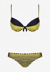 Żółte Bikini 2-Częściowe w Paski Biustonosz na Cienkich Ramiączkach i Majtki Figi Catara. Żółte bikini Born2be, bez wzorów. Za 59.99 zł.