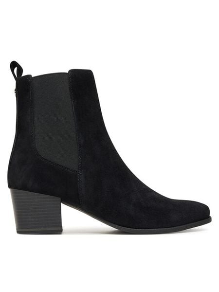 Caprice Botki 9-25304-45 Czarny. Czarne botki Caprice, bez wzorów, ze skóry, bez obcasa, na słupku, bez zapięcia. Za 195.99 zł.
