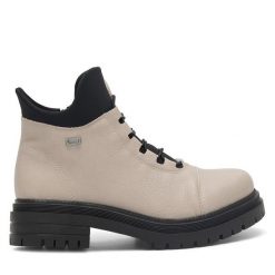 Botki Rieker. Brązowe botki Rieker, bez wzorów, bez obcasa, na słupku, bez zapięcia. Za 379.99 zł.