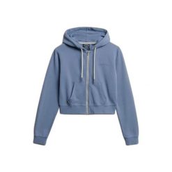 Damska bluza z kapturem zapinana na zamek Superdry Essential. Niebieskie bluzy z kapturem Superdry, xl, bez wzorów, prążkowane, z kapturem. Za 323.50 zł.