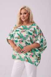 Kimonowa bluzka Gabi w tropikalny print PLUS SIZE XXL WIOSNA. Czerwone bluzki Moda Size Plus Iwanek, plus size, z aplikacjami, z elastanu, wakacyjne, z asymetrycznym kołnierzem, plus size, bez ramiączek. Za 199.90 zł.