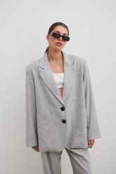 Marynarka typu oversize w kolorze SZARYM - HARLEY-M/L. Szare marynarki i żakiety Marsala, l, bez wzorów, z elastanu, eleganckie, bez ramiączek. Za 499.90 zł.