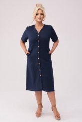 Sukienka Savannah - Len w odcieniach granatu PLUS SIZE OVERSIZE XXL. Sukienki Moda Size Plus Iwanek, l, bez wzorów, ze lnu, eleganckie, z asymetrycznym kołnierzem, plus size, bez ramiączek, mini, asymetryczne. Za 429.90 zł.