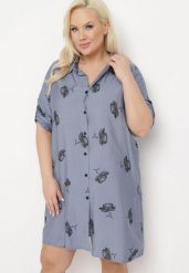 Granatowa Koszulowa Sukienka z Guzikami i Regulowanymi Rękawami Xatella. Niebieskie sukienki Born2be, plus size, bez wzorów, bez kołnierzyka, plus size, bez ramiączek, midi, dopasowane. W wyprzedaży za 55.24 zł.