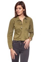 DAMSKA KURTKA JEANSOWA WRANGLER CROP JACKET ARMY GREEN W402CBGV7 112128688. Zielone kurtki Wrangler, l, bez wzorów, z jeansu, militarne, bez kaptura. W wyprzedaży za 159.99 zł.