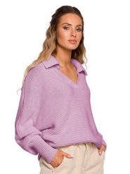 Made of emotion Sweter w kolorze lawendowym rozmiar: L/XL. Różowe swetry Made Of Emotion, l, bez wzorów, ze splotem, bez ramiączek. Za 154.07 zł.