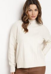 Jasnobeżowy Sweter z Półgolfem z Ozdobnym Wzorem na Dzianinie Kirtana. Brązowe swetry Born2be, na zimę, l, bez wzorów, z dzianiny, bez ramiączek. W wyprzedaży za 46.74 zł.