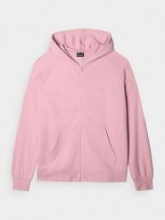 4F Bluza dresowa rozpinana z kapturem damska - różowa M. Czerwone bluzy 4f, m, bez wzorów, z bawełny, sportowe, bez ramiączek, z kapturem. Za 159.99 zł.