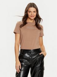 Guess T-Shirt V3BI11 J1314 Brązowy Regular Fit. Brązowe t-shirty Guess, s, z aplikacjami, z bawełny, bez kołnierzyka, bez ramiączek. Za 129.99 zł.