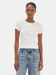 Guess T-Shirt W6RI22 KA0H1 Biały Slim Fit. Białe t-shirty Guess, xs, z aplikacjami, z bawełny, bez kołnierzyka, bez ramiączek. Za 179.99 zł.