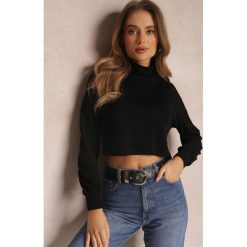 Czarny Golf Crop Top Noya. Czarne swetry Renee, na jesień, l, z aplikacjami, z bawełny, bez ramiączek. W wyprzedaży za 97.99 zł.