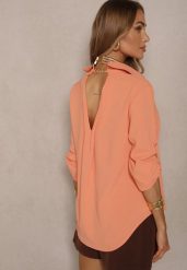 Pomarańczowa Koszula Ozdobiona Podwijanymi Rękawami Doviraella. Brązowe koszule Renee, l, bez wzorów, z jeansu, eleganckie, bez kołnierzyka, bez ramiączek. W wyprzedaży za 55.99 zł.