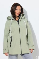 Damskie Kurtka funkcyjna HYPRAR trapezowy krój hydrofobowa kaptur. Zielone kurtki Ulla Popken, plus size, bez wzorów, z materiału, z kapturem. Za 639.99 zł.
