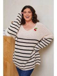 Curvy Lady Sweter w kolorze beżowym rozmiar: 40/42. Brązowe swetry Curvy Lady, z aplikacjami, ze splotem, klasyczne, bez ramiączek. Za 132.67 zł.