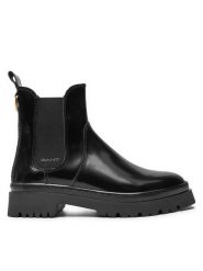 Gant Sztyblety 29551762 Czarny. Czarne botki Gant, bez wzorów, z lakierowanej skóry, bez obcasa, na płaskiej podeszwie, bez zapięcia. Za 449.99 zł.