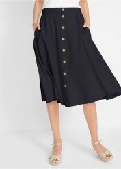 Spódnica lniana midi z plisą guzikową. Czarne spódnice bonprix, bez wzorów, midi, plisowane. Za 142.99 zł.