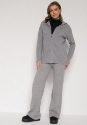 Ciemnoszary Komplet z Wełną i Bawełną Szerokie Spodnie i Rozpinana Bluzka z Kapturem Reikania. Szare bluzki Born2be, l, bez wzorów, z bawełny, casualowe, bez kołnierzyka, bez ramiączek. Za 139.99 zł.