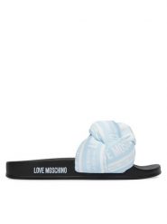 LOVE MOSCHINO Klapki JA28312G0OIW370A Niebieski jasny. Niebieskie klapki Love Moschino, bez wzorów, z materiału, bez obcasa, bez zapięcia. Za 679.99 zł.