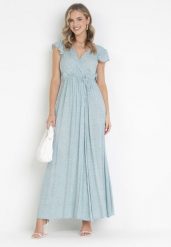 Miętowa Sukienka Jophiel. Zielone sukienki Born2be, l, bez wzorów, z materiału, bez kołnierzyka, bez ramiączek, maxi, kopertowe. Za 139.99 zł.