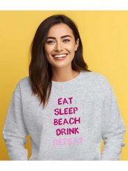 WOOOP Bluza "Eat sleep beach drink repeat" w kolorze szaro-różowym rozmiar: L. Różowe bluzy Wooop, l, bez wzorów, z bawełny, bez ramiączek, bez kaptura. Za 116.45 zł.