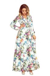 Sukienka Maxi w Kwiaty z Falbanką. Sukienki NUMOCO, s, bez wzorów, z elastanu, wizytowe, bez kołnierzyka, bez ramiączek, maxi. Za 418.90 zł.