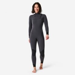 Pianka surfingowa overall damska Decathlon 900 z naturalnego kauczuku 4/3 mm. Brązowe kombinezony Decathlon, s, bez wzorów, z kauczuku, sportowe, bez kołnierzyka, bez ramiączek, długie. Za 749.99 zł.