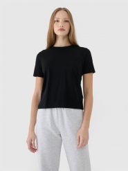 4F T-shirt regular gładki damski - czarny L. Czarne t-shirty 4f, l, bez wzorów, z bawełny, klasyczne, bez kołnierzyka, bez ramiączek. W wyprzedaży za 29.99 zł.