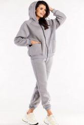 Luźna bluza z kapturem rozpinana z kieszeniami szara. Szare bluzy Infinite You, l, bez wzorów, z kapturem. Za 259.00 zł.