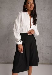 Czarne Szerokie Szorty Eleganckie Bermudy High Waist z Zaszewkami w Talii Choniala. Czarne szorty Renee, bez wzorów, biznesowe. Za 119.99 zł.
