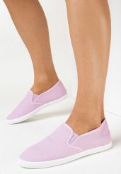 Fioletowe Wsuwane Tenisówki Materiałowe Kalaiya. Fioletowe trampki Born2be, bez wzorów, z materiału, bez zapięcia. Za 49.99 zł.