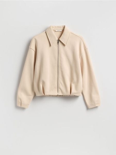 Rozpinana bluza - beżowy. Brązowe bluzy Reserved, l, bez wzorów, z bawełny, bez ramiączek, bez kaptura. W wyprzedaży za 69.99 zł.