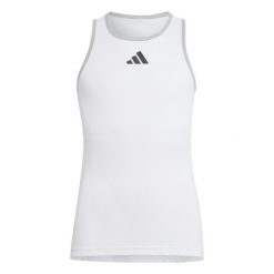 Club Tank Top. Białe topy adidas, bez wzorów, z materiału, sportowe, bez kołnierzyka, bez ramiączek. Za 149.20 zł.