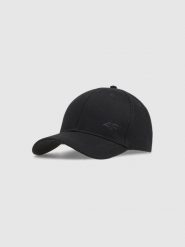 4F Czapka z daszkiem strapback uniseks - czarna XS/S. Czarne czapki z daszkiem 4f, na lato, bez wzorów, z bawełny, sportowe. Za 59.99 zł.