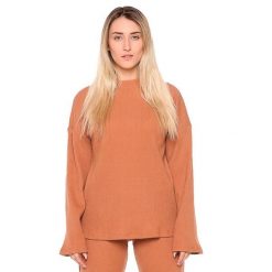 Bluza miękki na co dzień na siłownię. Brązowe bluzy LEONE 1947 APPAREL, bez wzorów, z bawełny, bez kaptura, na fitness i siłownię. W wyprzedaży za 112.15 zł.