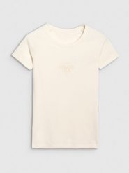 4F T-shirt slim z nadrukiem damski - biały S. Białe t-shirty sportowe 4f, s, bez wzorów, z bawełny, bez ramiączek. Za 59.99 zł.