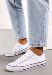 Białe Trampki Jazlyn. Białe trampki Born2be, z aplikacjami, z kauczuku, sportowe, przed kostkę, bez zapięcia. W wyprzedaży za 33.99 zł.