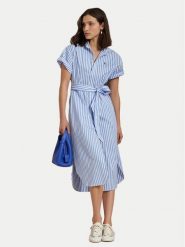 Polo Ralph Lauren Sukienka koszulowa 211959911001 Niebieski Regular Fit. Niebieskie sukienki Polo Ralph Lauren, xxl, bez wzorów, z bawełny, bez kołnierzyka, bez ramiączek, koszulowe. Za 759.99 zł.
