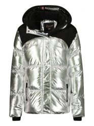 Geographical Norway Kurtka zimowa "Bilkiss" w kolorze srebrnym rozmiar: L. Szare kurtki Geographical Norway, na zimę, l, bez wzorów, z puchu, bez kaptura. Za 236.05 zł.