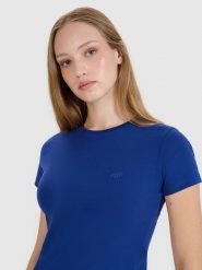 4F T-shirt slim gładki damski - granatowy XXL. Niebieskie t-shirty 4f, xs, bez wzorów, z bawełny, klasyczne, bez kołnierzyka, bez ramiączek. Za 39.99 zł.