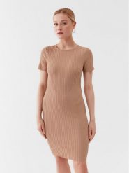 Guess Sukienka dzianinowa W3YK60 Z2U00 Beżowy Slim Fit. Brązowe sukienki Guess, s, z aplikacjami, z dzianiny, bez kołnierzyka, bez ramiączek. Za 299.99 zł.