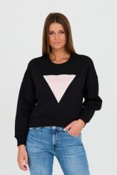 GUESS Czarna krótka bluza. Czarne bluzy Guess, xs, z aplikacjami, bez kaptura. W wyprzedaży za 255.99 zł.