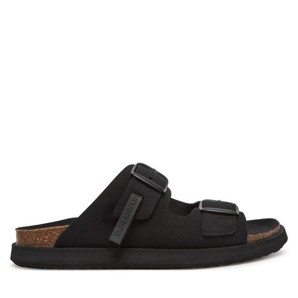 Klapki D.Franklin. Czarne klapki D.Franklin, bez wzorów, bez obcasa, bez zapięcia. Za 399.99 zł.