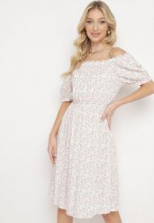 Biała Sukienka Midi z Wiskozy Hiszpanka w Kwiatowy Print Oserafia. Białe sukienki Born2be, m, bez wzorów, z wiskozy, boho, bez kołnierzyka, bez ramiączek, midi. Za 79.99 zł.