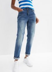 Dżinsy boyfriend, niski stan, ze stretchem. Niebieskie jeansy bonprix, bez wzorów, z jeansu, z obniżonym stanem. Za 149.99 zł.