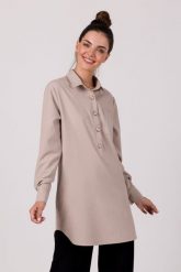 Nowoczesna Koszulowa Tunika - Szara. Szare tuniki MOE, l, bez wzorów, z materiału, bez kołnierzyka, bez ramiączek. Za 296.90 zł.