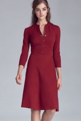 Bordowa Casualowa Skromna Sukienka Zapinana na Napki. Czerwone sukienki Nife, l, bez wzorów, z elastanu, wizytowe, bez kołnierzyka, bez ramiączek. Za 208.90 zł.